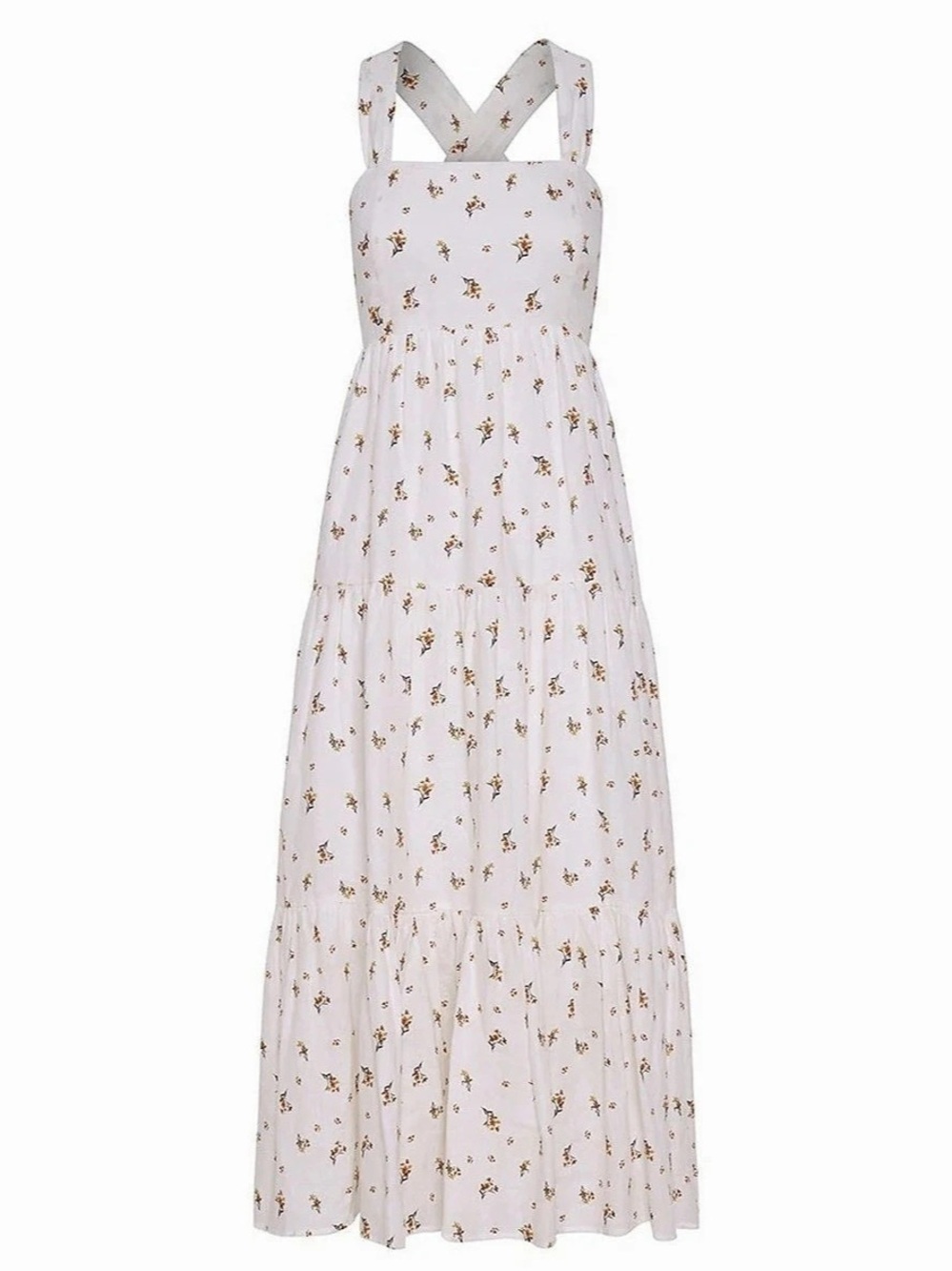 KIVARI Daria Midi Dress Floral Linen Maxi White & Brown Size 12